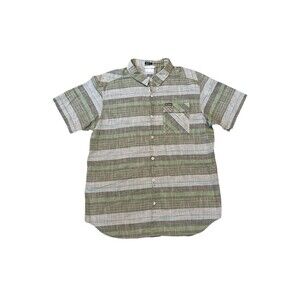 Columbia Shirt Surf Pines Short Sleeve Button Up Gray Green Stripe Men's Large